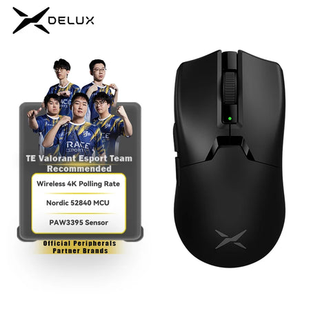 Delux M800 Ultra Lightweight 55g PAW3395 Wireless Bluetooth Tri-Mode Gaming Mouse 26000DPI 4K Compatible Macro Mice For PC Gamer