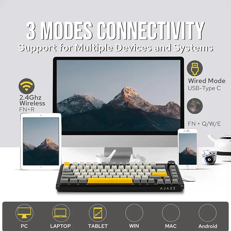 AJAZZ AK820 hall switch mechanical keyboard Gasket structure-three-mode-gaming magnetic switch-0.58 inch color screen