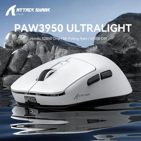 Attack Shark R6 Lightweight Wireless Gaming Mouse, PAW 3950Max Sensor Computer Mouse with Nordic 52480, 8KHz Polling