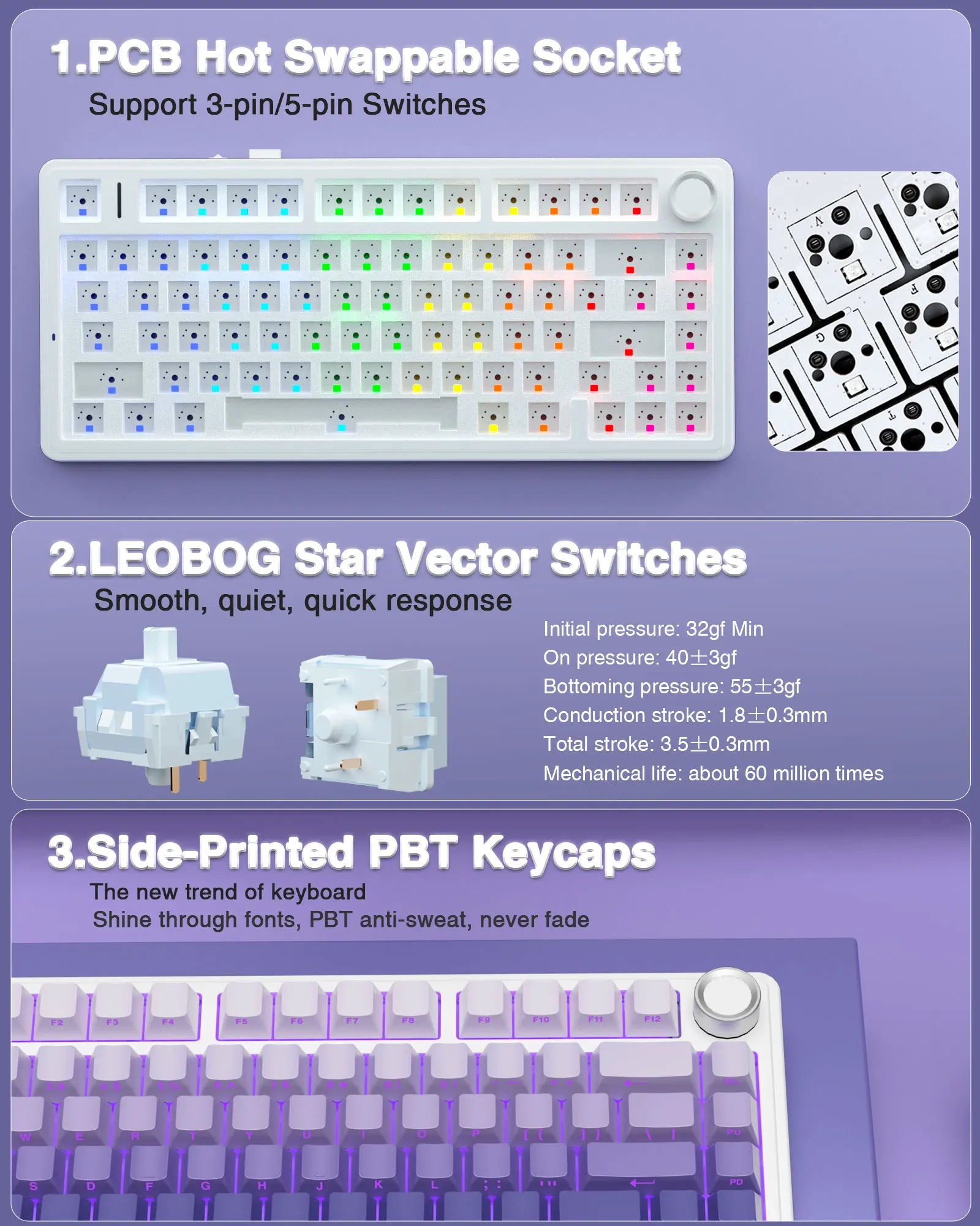 AULA F75 Pro Gasket Mounted Wireless Gaming Mechanical Keyboard RGB Customized 75% Layout Side-engraving PBT Keycaps