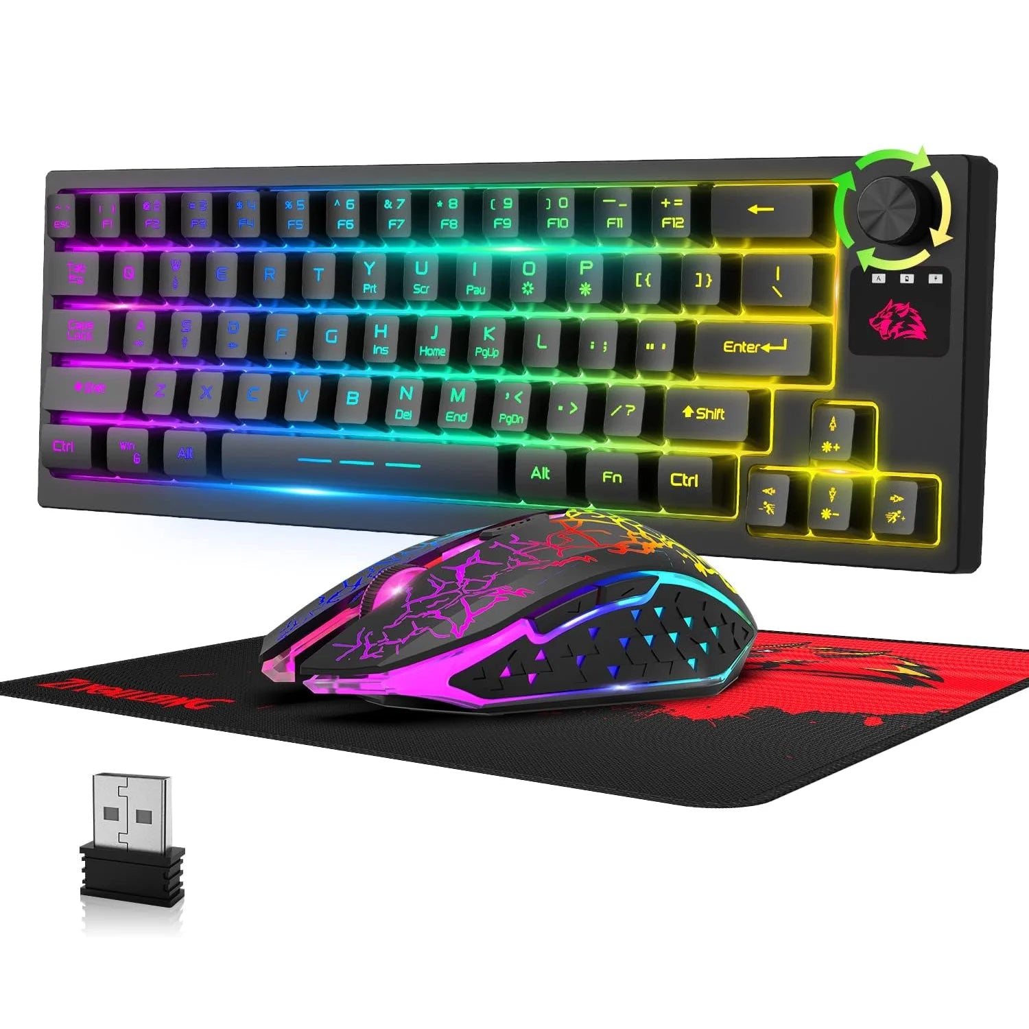 ZIYOU LANG T50 Wireless Gaming Keyboard and Mouse Combo Mini Portable with Cool RGB Backlit Ergonomic 64Key TKL Rechargeable Ant