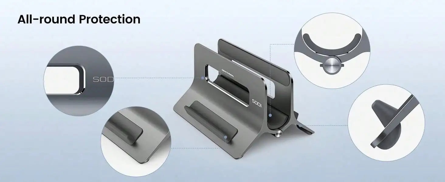 SODI Vertical Laptop Stand For Desk Gravity Auto Lock Vertical Stand Aluminum Laptop Vertical Dock Stand Holder
