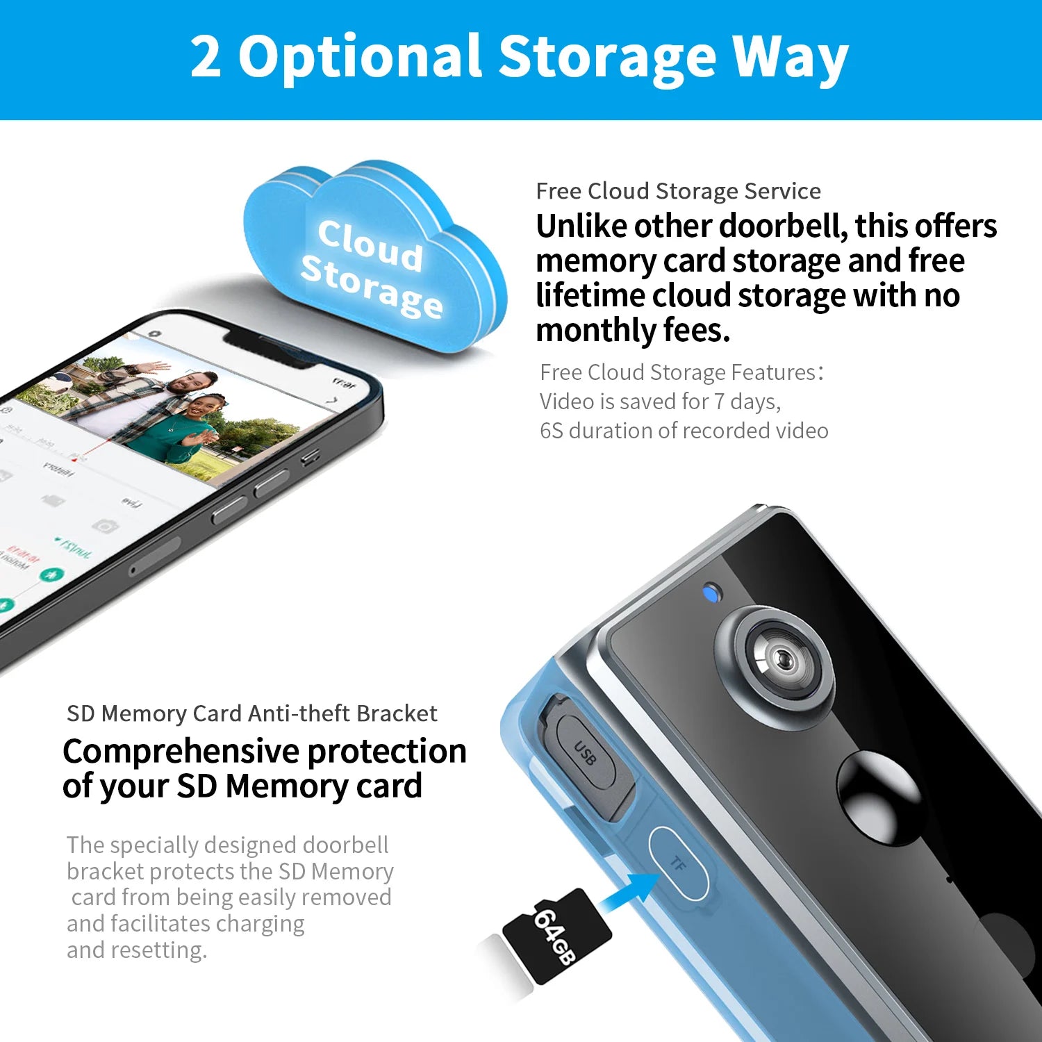 Wireless WiFi video doorbell, Night vision, Photo and video, 2 way audio, Live notification live video, Wireless security camera