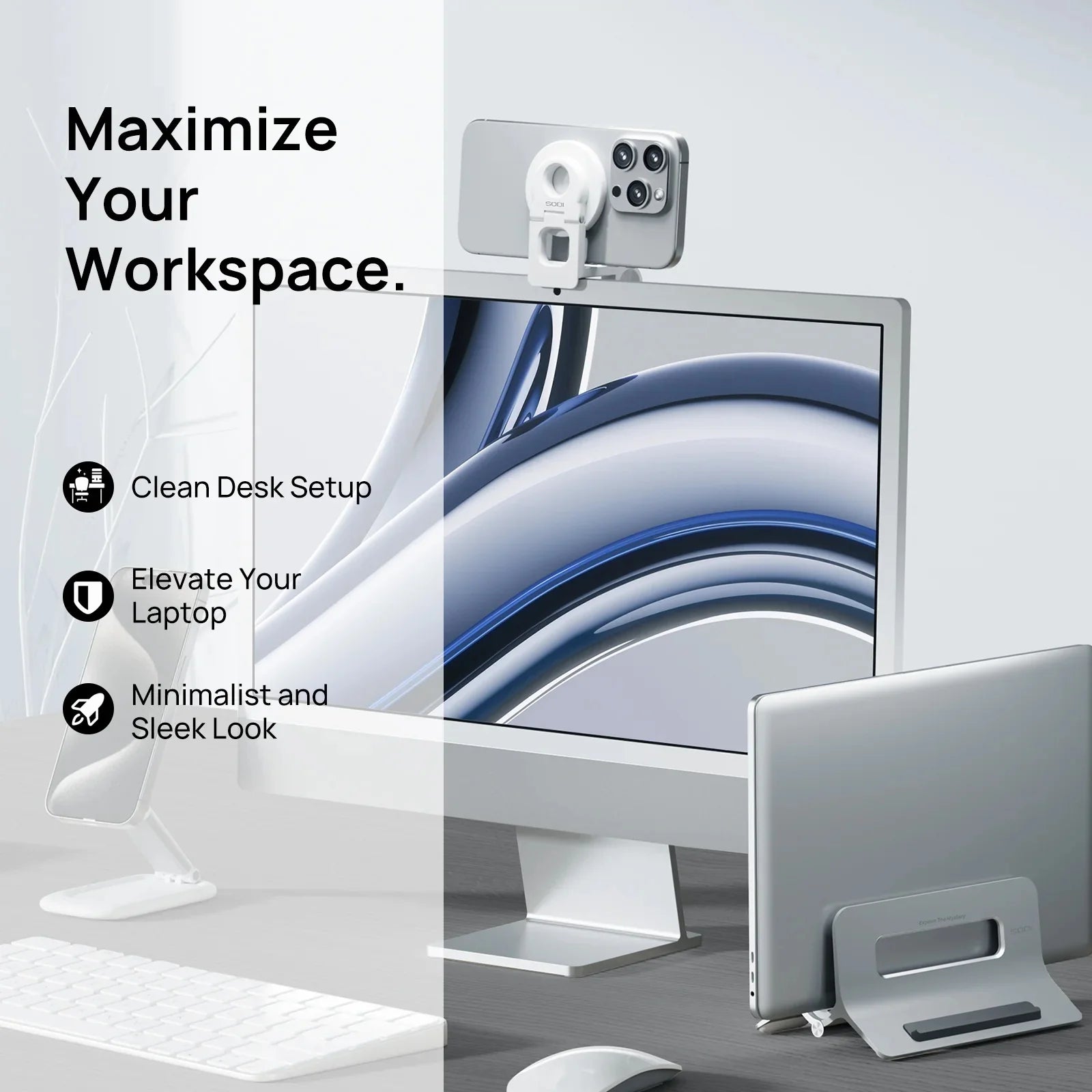 SODI Vertical Laptop Stand For Desk Gravity Auto Lock Vertical Stand Aluminum Laptop Vertical Dock Stand Holder