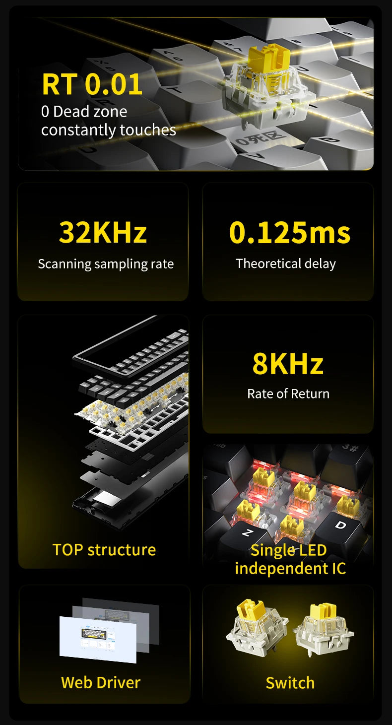 AJAZZ AK680MAX-Hall gaming magnetic Switch-wireless mechanical keyboard supports wired 8K refresh rate-RGB-DIY