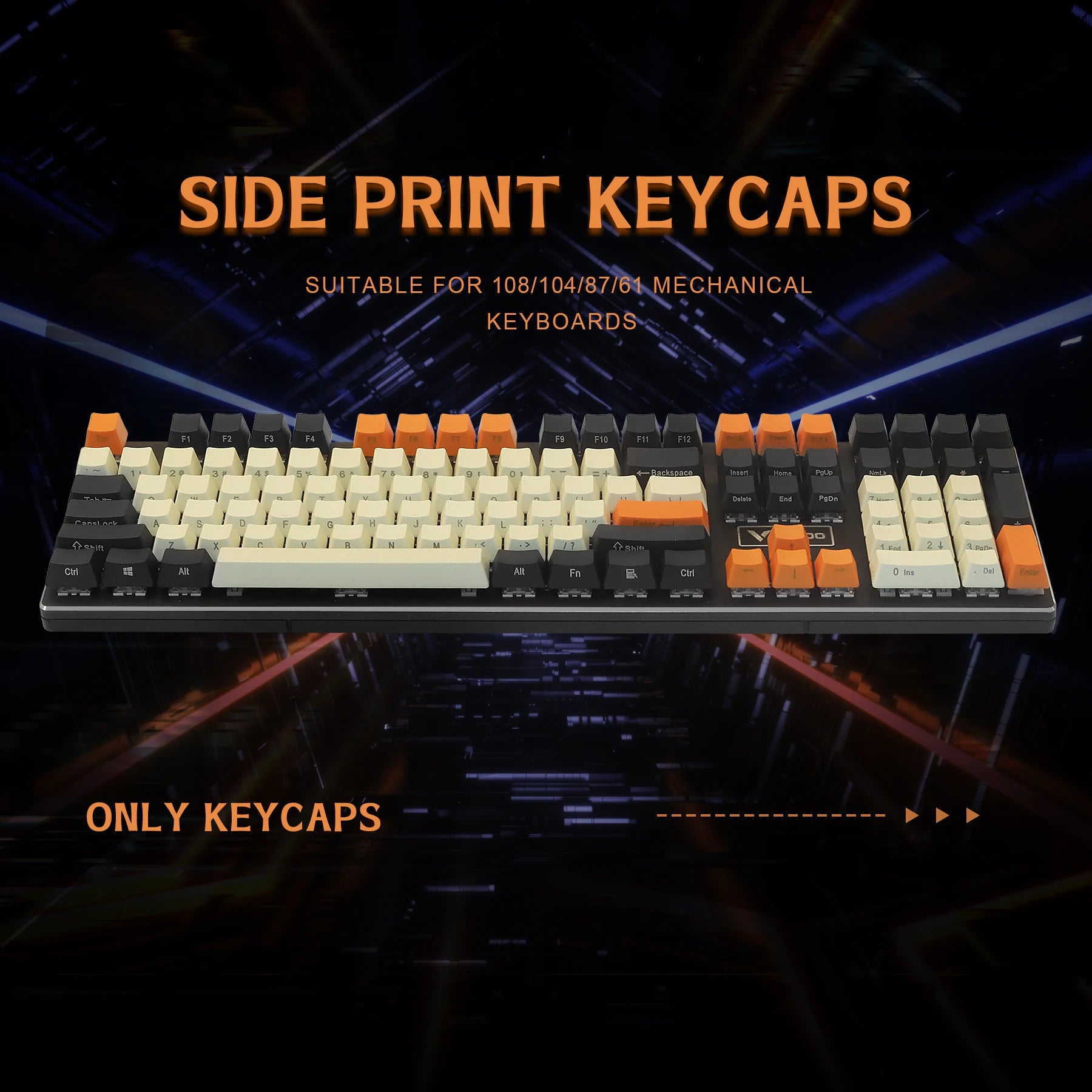Keycaps Side Printed PBT Cherry MX Key Caps for 61/87 TKL/104/108 MX Switches Mechanical Keyboard