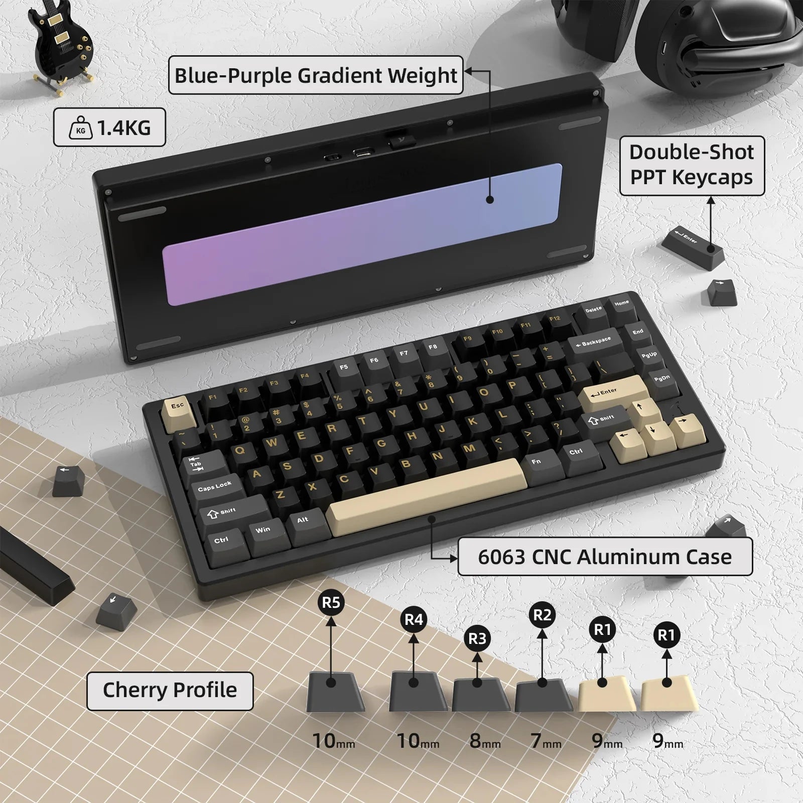 ATTACK SHARK X75 Full Aluminum Keyboard 75% VIA Wireless Gasket Mechanical Keyboard