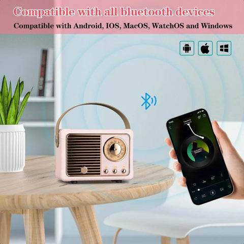 Retro Bluetooth Speaker Vintage Decor Wireless Portable Mini Bluetooth Speaker Small Cute Old Fashion Style for Home Bedroom Ki
