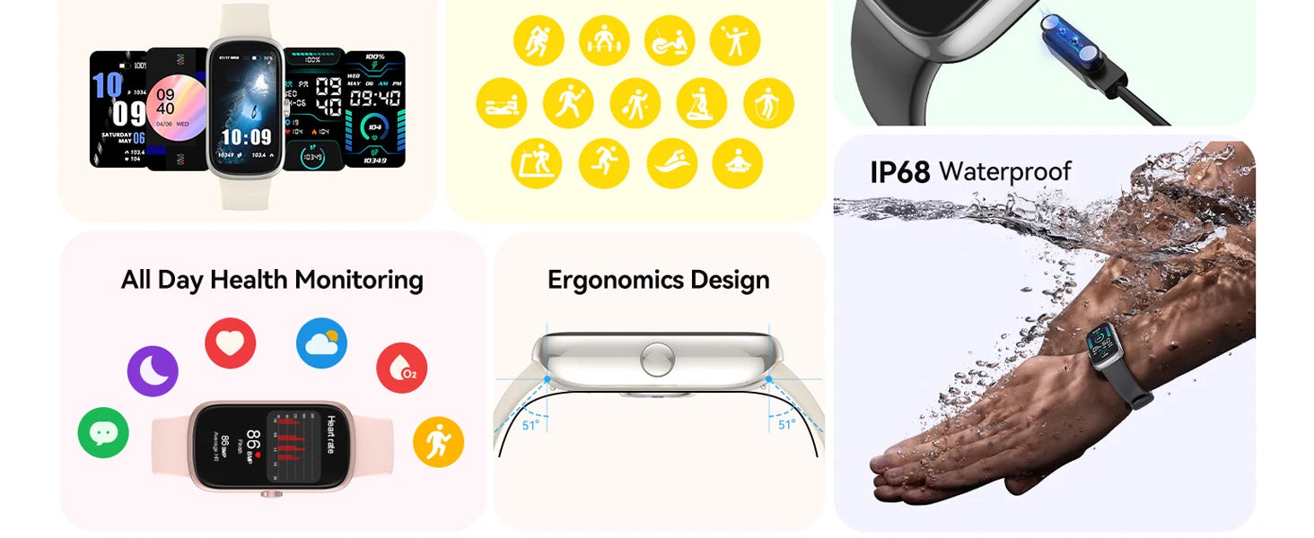 Fitness Tracker with Heart Rate Blood Oxygen Sleep Monitor, IP68 Waterproof Activity & Pedometer, smart Watches for Women Men