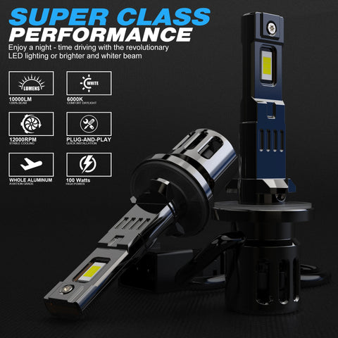 2pcs LED bulbs 6000K LED car lighting kit, brightness increased white light super bright with fan integrated high and low beams