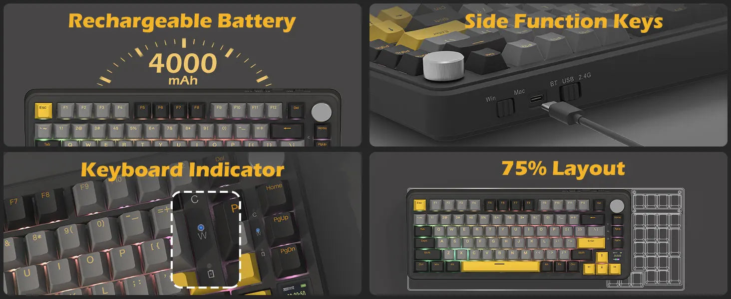 ATTACK SHARK X85Pro 75% Mechanical Keyboard with Screen & Knob Hot Swappable Wireless 2.4GHz/Bluetooth/Wired RGB Gasket Mount QM