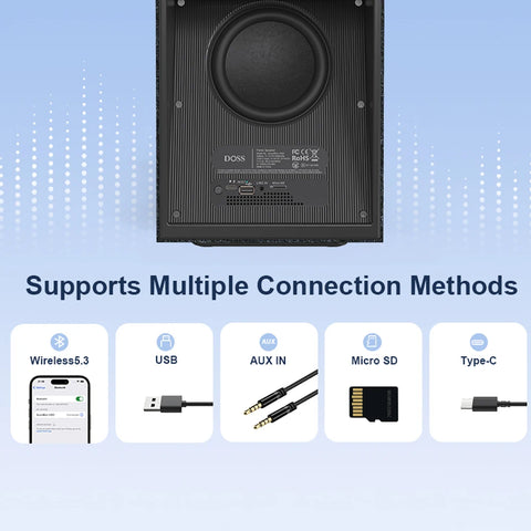 DOSS Home Bookshelf Bluetooth Speaker Powerful 90W Stereo Sound Extra Bass Subwoofer Sound Box 20H Playtime TWS Wireless Speaker