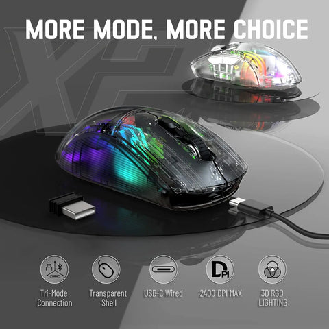 ATTACK SHARK X2 Wireless Gaming Mouse PC Transparent Shell Computer Mice,Dual Mode BT5.0/2.4G,RGB Rechargeable Mute Mouse