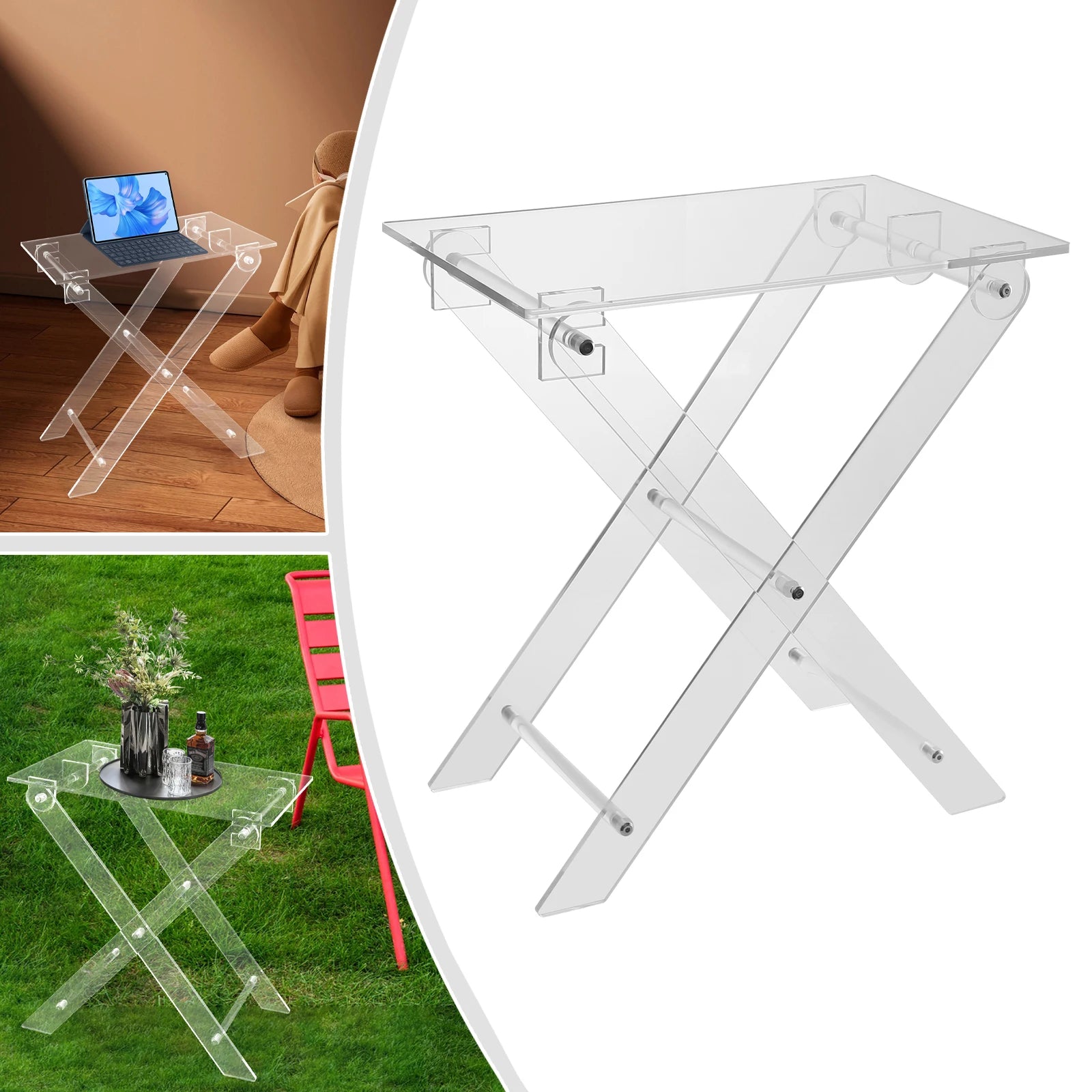 Acrylic Laptop Stand, Foldable X-Design with 22lb Capacity, 23.07" Height, 18.6x11.9" Clear Tabletop for Home/Office Use