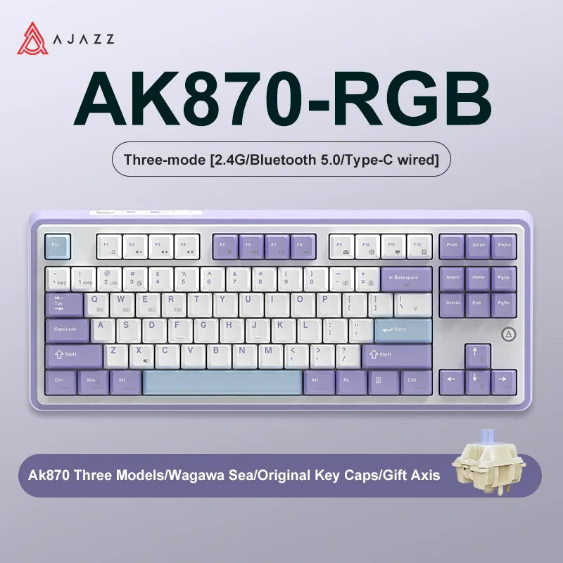 Ajazz Ak870 RGB Gaming Mechanical Keyboard Hot Swap 84 Keys Wireless Bluetooth 2.4G Wired Keyboards TFT FOR Desktop Laptop PC