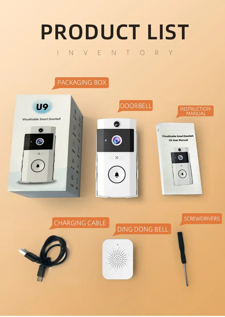 Wireless WiFi Smart Video Doorbell Phone Door Ring Intercom Security Camera Bell