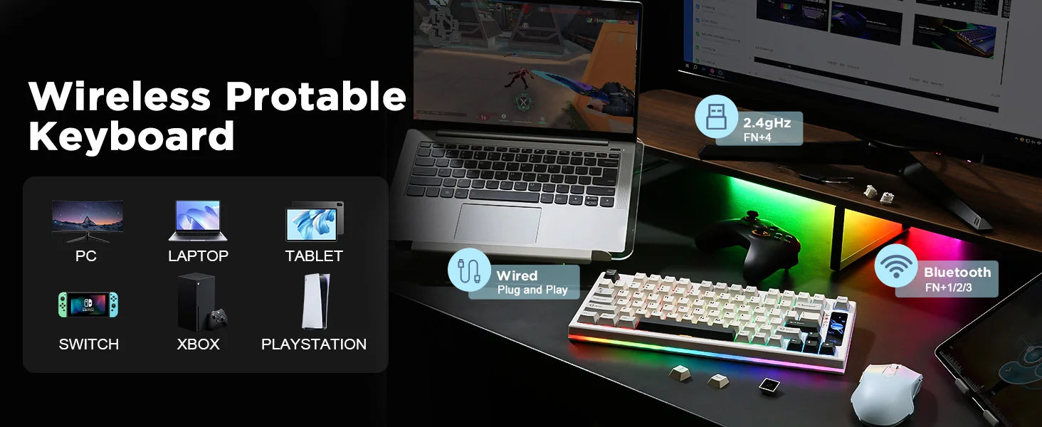 YUNZII RT80 Hall Effect 8K Rapid Trigger Gaming Mechanical Keyboard, 82-Key Wireless Adjustable Actuation Magnetic Hot Swap Keeb