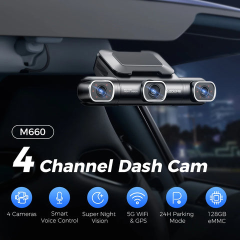 AZDOME 4 Channel Dash Cam 360° View Car DVR 5G WiFi Dash Camera for Cars 2K+3*1080P Dashcam Built-in 128GB eMMC 24H Parking