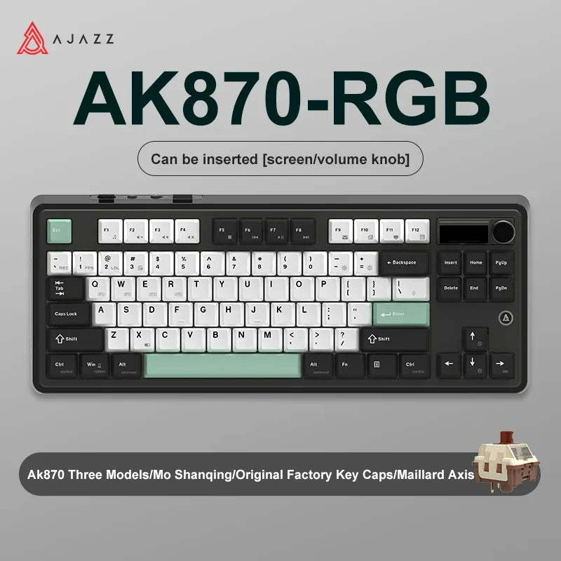Ajazz Ak870 RGB Gaming Mechanical Keyboard Hot Swap 84 Keys Wireless Bluetooth 2.4G Wired Keyboards TFT FOR Desktop Laptop PC