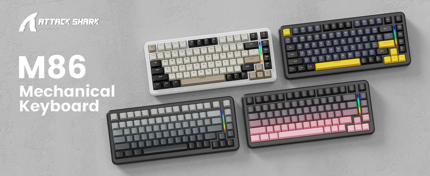 ATTACK SHARK M86 Wireless Mechanical Gaming Keyboard, 75% Gasket Hot Swappable RGB Custom Keyboard, Side Printed PBT Keycaps
