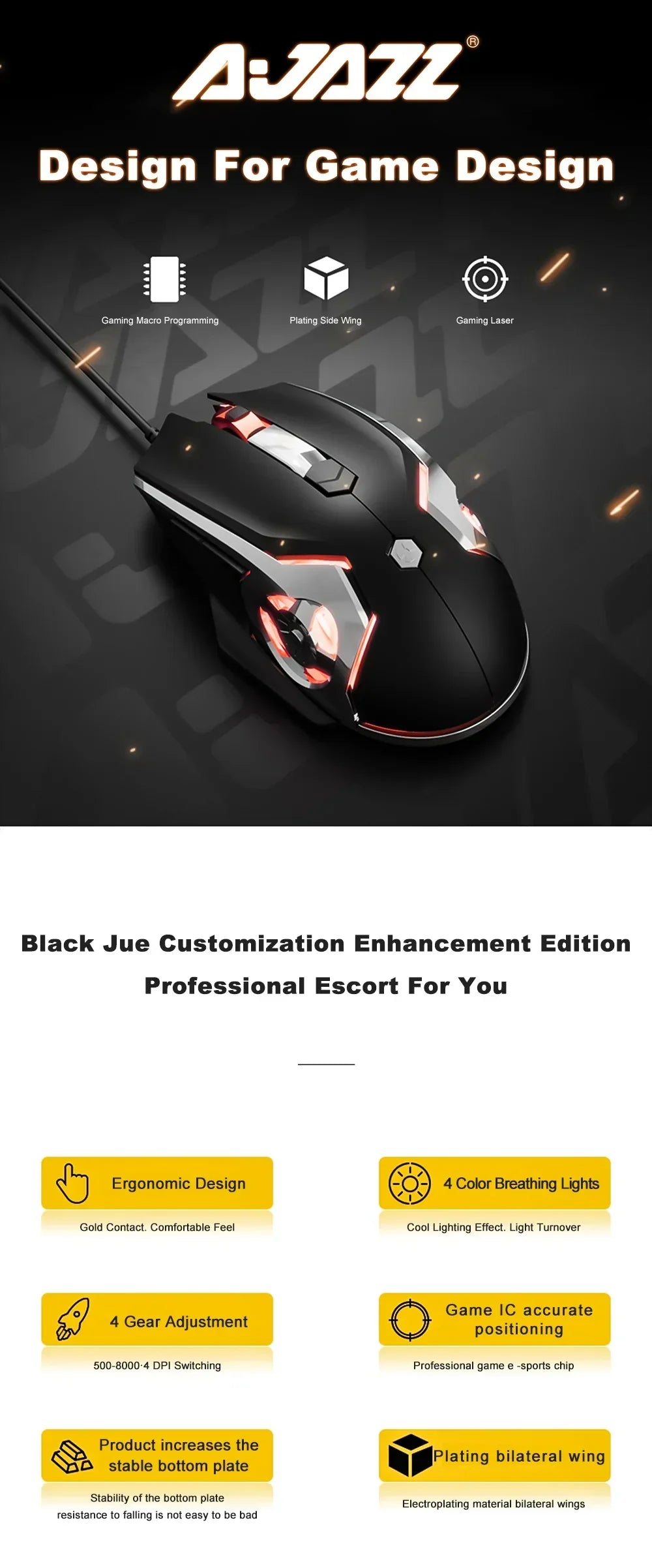 AJAZZ AJ120 Gaming Mouse Wired USB 6 Buttons 8000DPI Optical Mute E-sports Game Mouse Laptop computer office PC Accessories gift