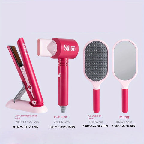 Girls Beauty Salon Set Fake Dress up Stylist Barber Tool Kit Barber Toy, Hair Dryer, Scissors, Barber Apron and Styling Accessories