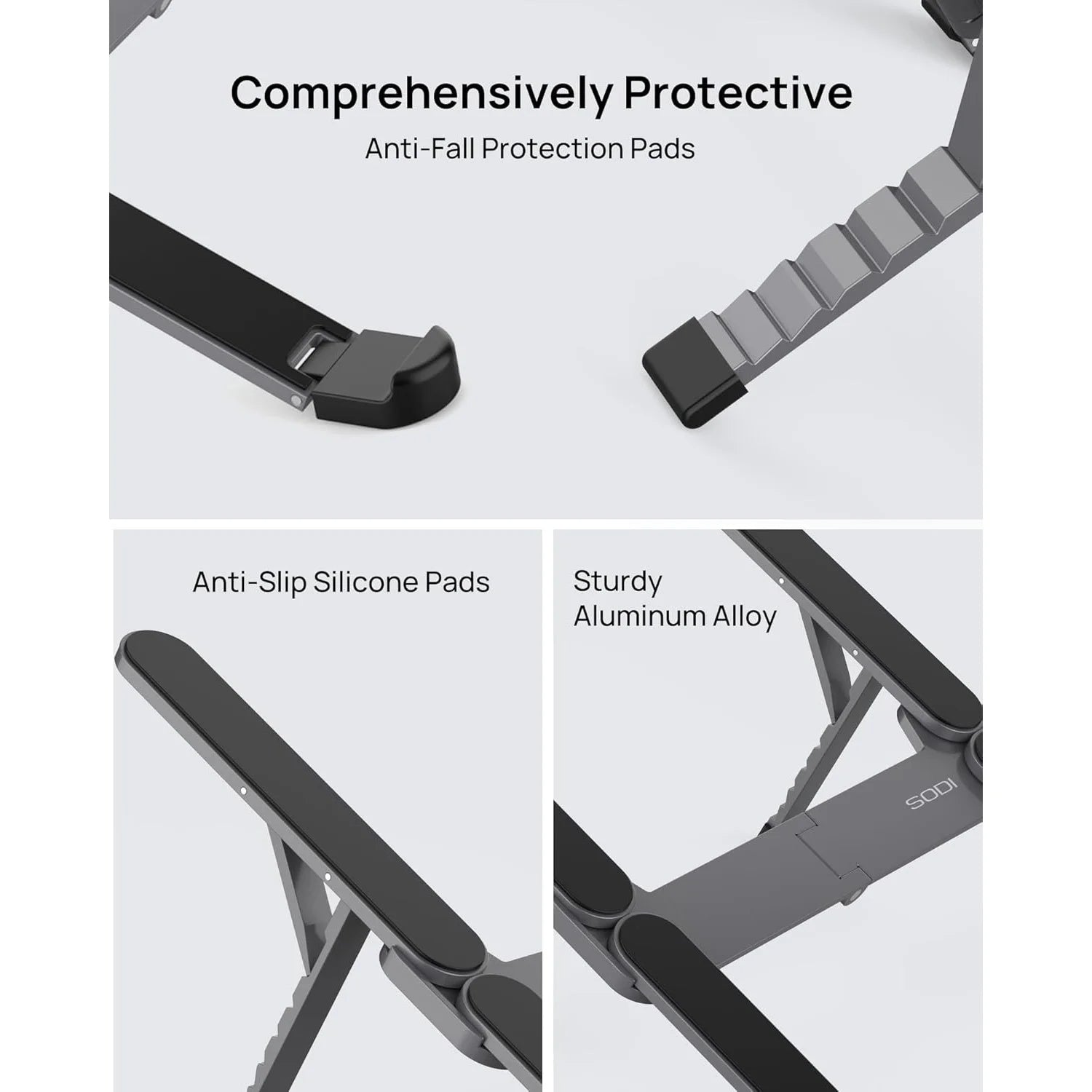 SODI Adjustable Laptop Holder for Desk Foldable Laptop Stand Riser Portable Notebook Stand for 10-15.6” Inch Laptops Black