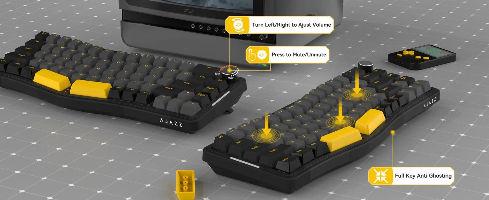 ATTACK SHARK x AJAZZ AKS068 Alice Mechanical Keyboard 60% Alice Layout Wired Mechanical Keyboard, VIA-Programmable