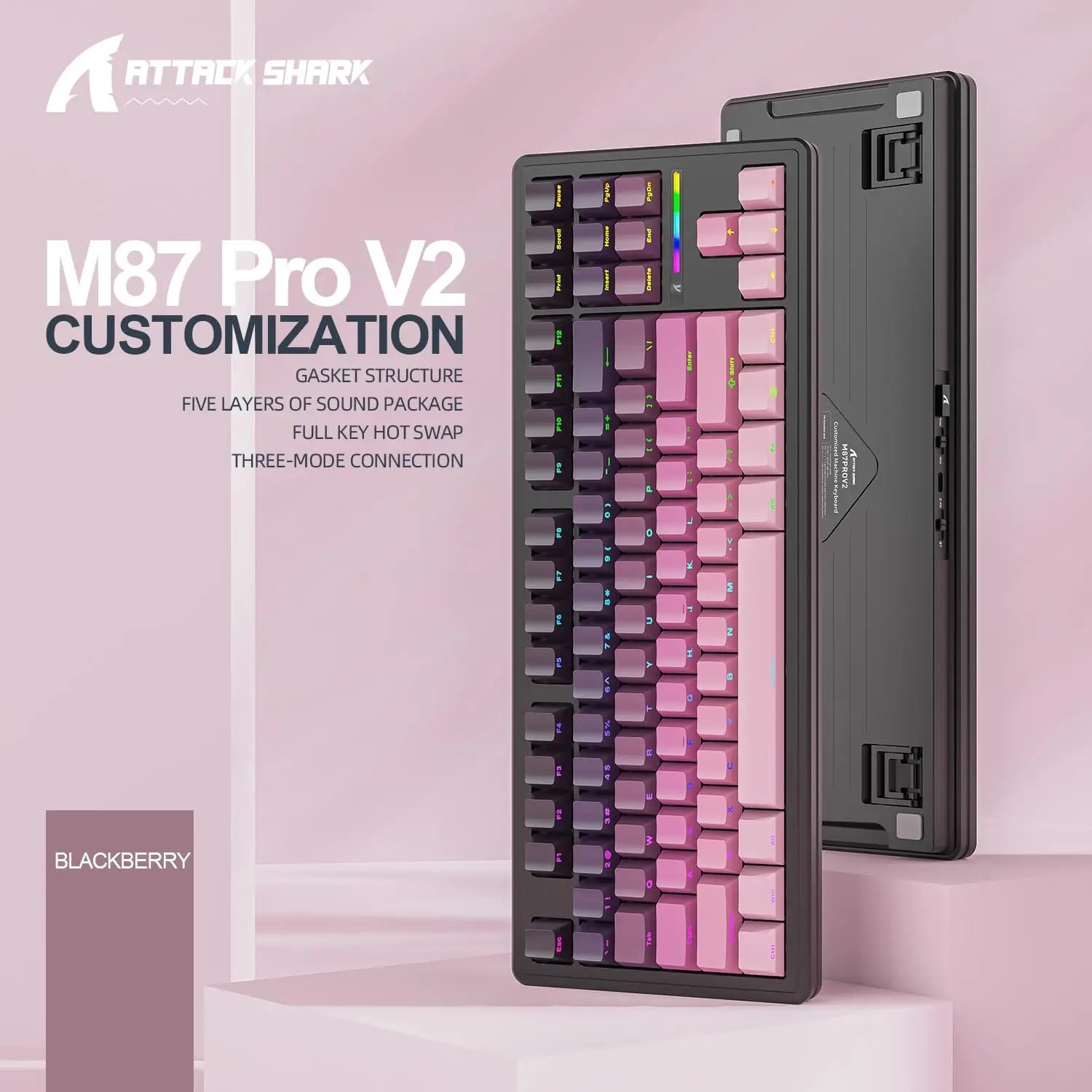 MAMBASNAKE x ATTACK SHARK M87 PRO Wireless Mechanical Gaming Keyboard,Hot Swappable Gasket RGB Custom Keyboard