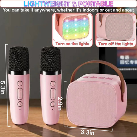 Mini Karaoke Machine, Bluetooth Speaker with 2 Wireless Microphone & LED Lights, Christmas Birthday Gifts for Girls Boys Adults