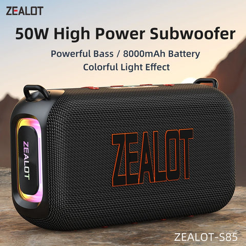 ZEALOT-S85 50W 3D portable Bluetooth speaker with dual diaphragm IPX6 waterproof outdoor strap speaker