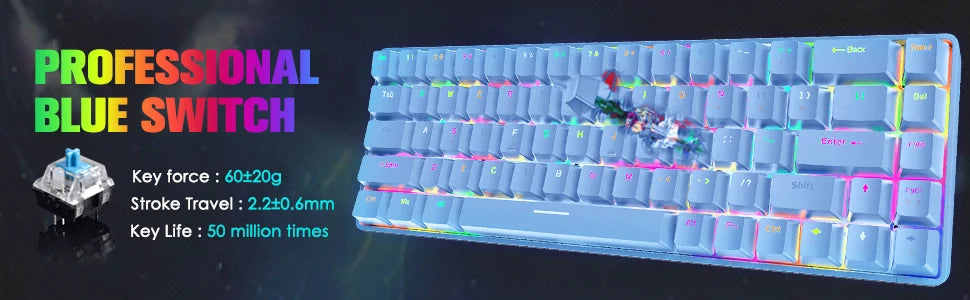 65% Wired Gaming Mechanical Keyboard and Mouse Combo,Mini 68 Keys,RGB Backlight, Lightweight RGB Honeycomb Optical Mouse