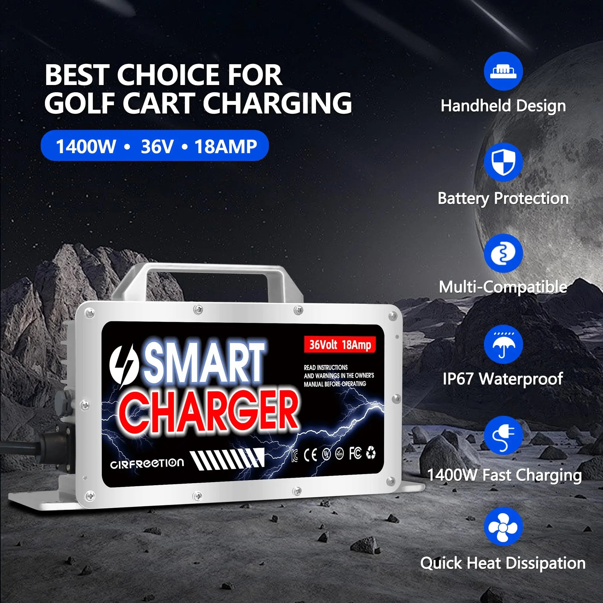 36V 18A Golf Cart Battery Charger for EZGO RXV TXT Club Car, Charger for Lead Acid Battery, IP67 Waterproof