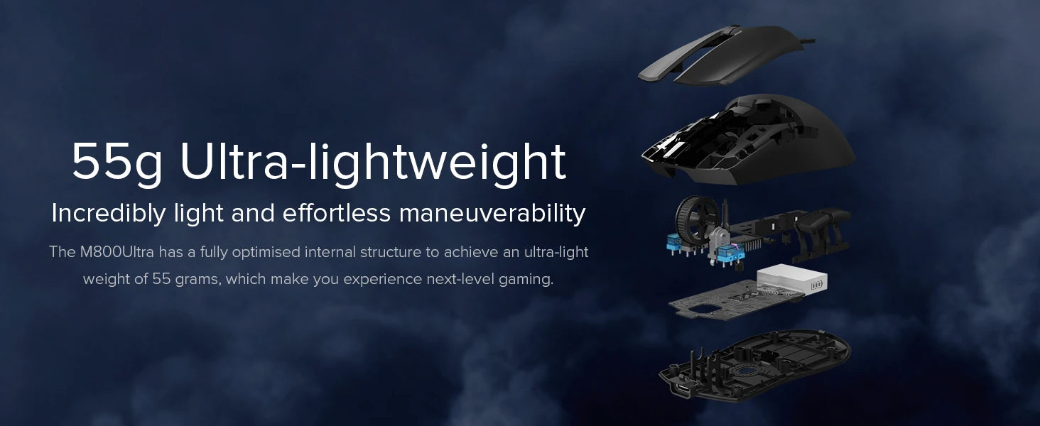 Delux M800 Ultra Lightweight 55g PAW3395 Wireless Bluetooth Tri-Mode Gaming Mouse 26000DPI 4K Compatible Macro Mice For PC Gamer