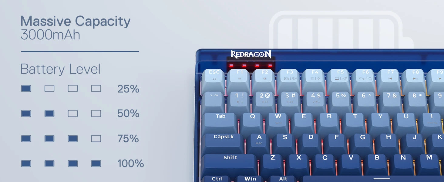 Redragon K656 PRO 3-Mode Wireless RGB Gaming Keyboard, 100 Keys Mechanical Keyboard , Hot-Swappable Socket, Purple Switches