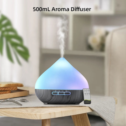 500ml aromatherapy essential oil diffusers remote control ultrasonic air humidifier multicolor LED light with 6 oils for home