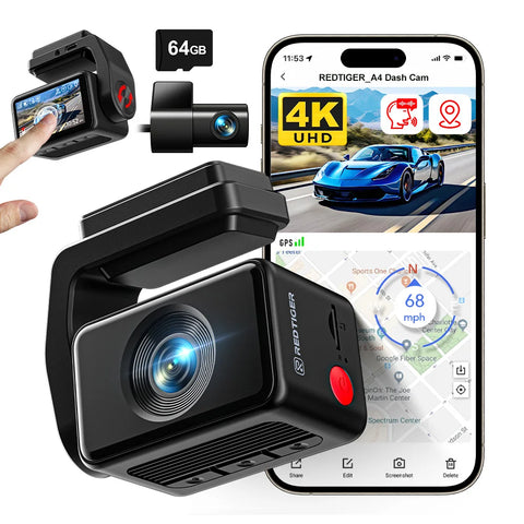 REDTIGER  Dash Camera Front and Rear 4k Dash Cam  Drive Recorder for WiFi GPS Car Dvr for 24H Parking Mode Black Box for Car