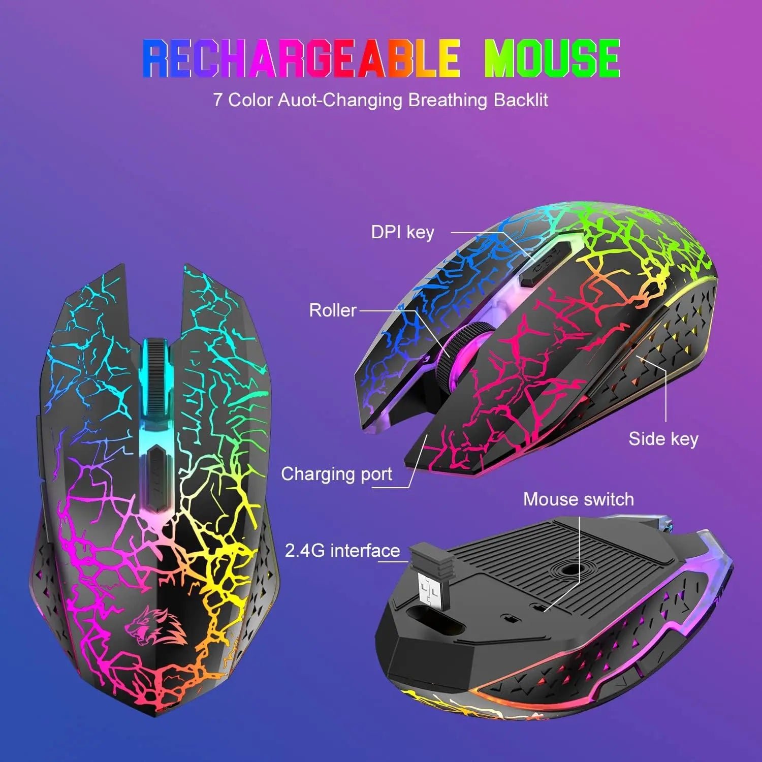 ZIYOU LANG T50 Wireless Gaming Keyboard and Mouse Combo Mini Portable with Cool RGB Backlit Ergonomic 64Key TKL Rechargeable Ant