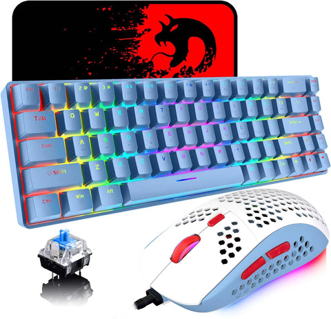 65% Wired Gaming Mechanical Keyboard and Mouse Combo,Mini 68 Keys,RGB Backlight, Lightweight RGB Honeycomb Optical Mouse