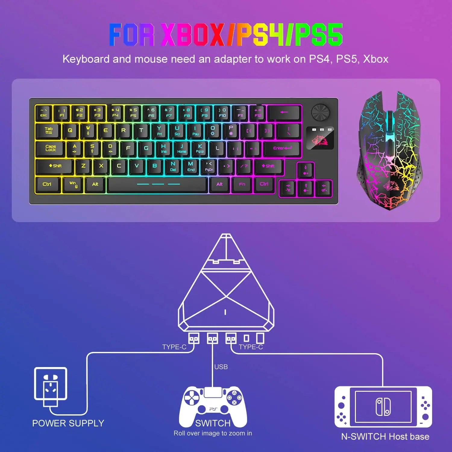 ZIYOU LANG T50 Wireless Gaming Keyboard and Mouse Combo Mini Portable with Cool RGB Backlit Ergonomic 64Key TKL Rechargeable Ant