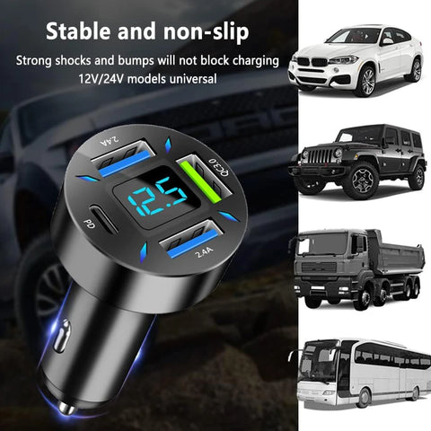 4 Ports USB Car Charger Adapter Fast Charge Cigarette Lighter Compatible For IPhone Android Phone (PD20W+QC3.0+2 x 2.4A)