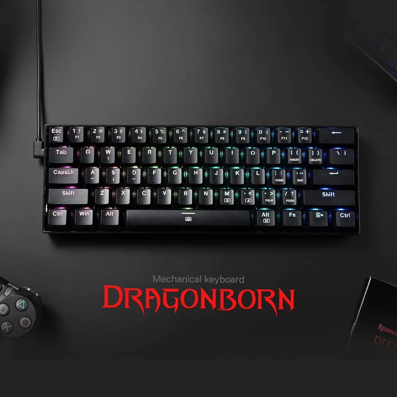 Redragon K630 Dragonborn 60% Wired RGB Hot-Swappable Gaming Keyboard, 61 Keys Compact Mechanical Keyboard