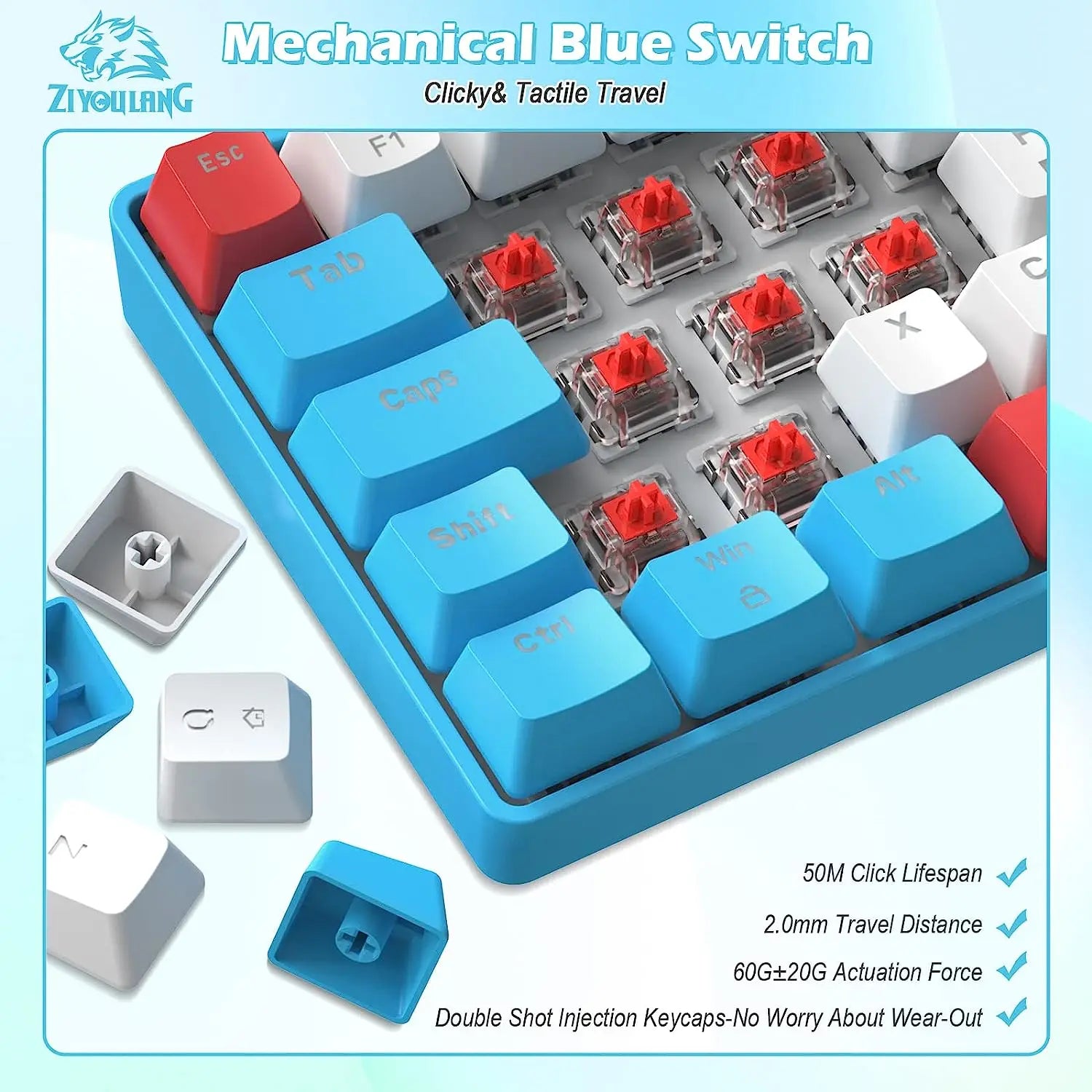 60% Mechanical Keyboard and Mouse Combo + Tray USB C Cable, RGB LED Backlit Keyboard, Red Switches, 6400 DPI Programmable Mouse