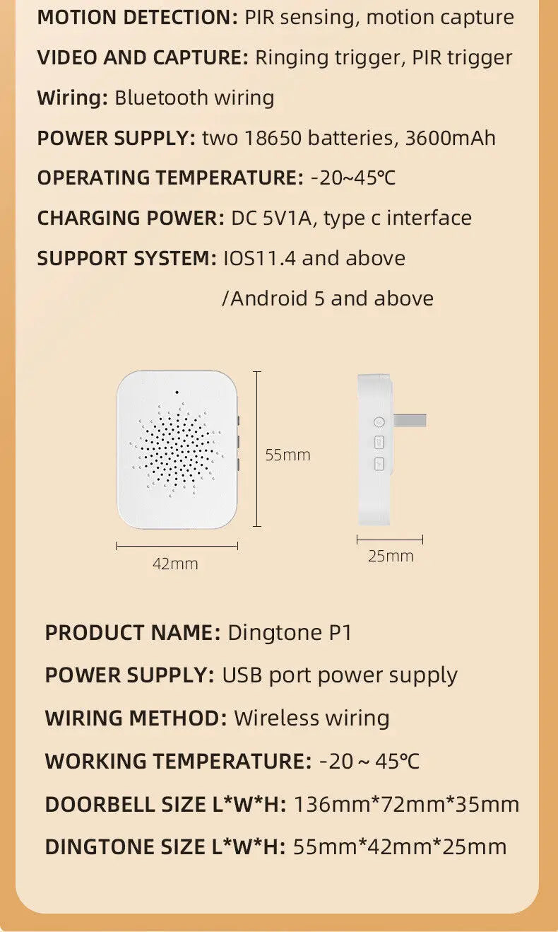 Wireless WiFi Smart Video Doorbell Phone Door Ring Intercom Security Camera Bell