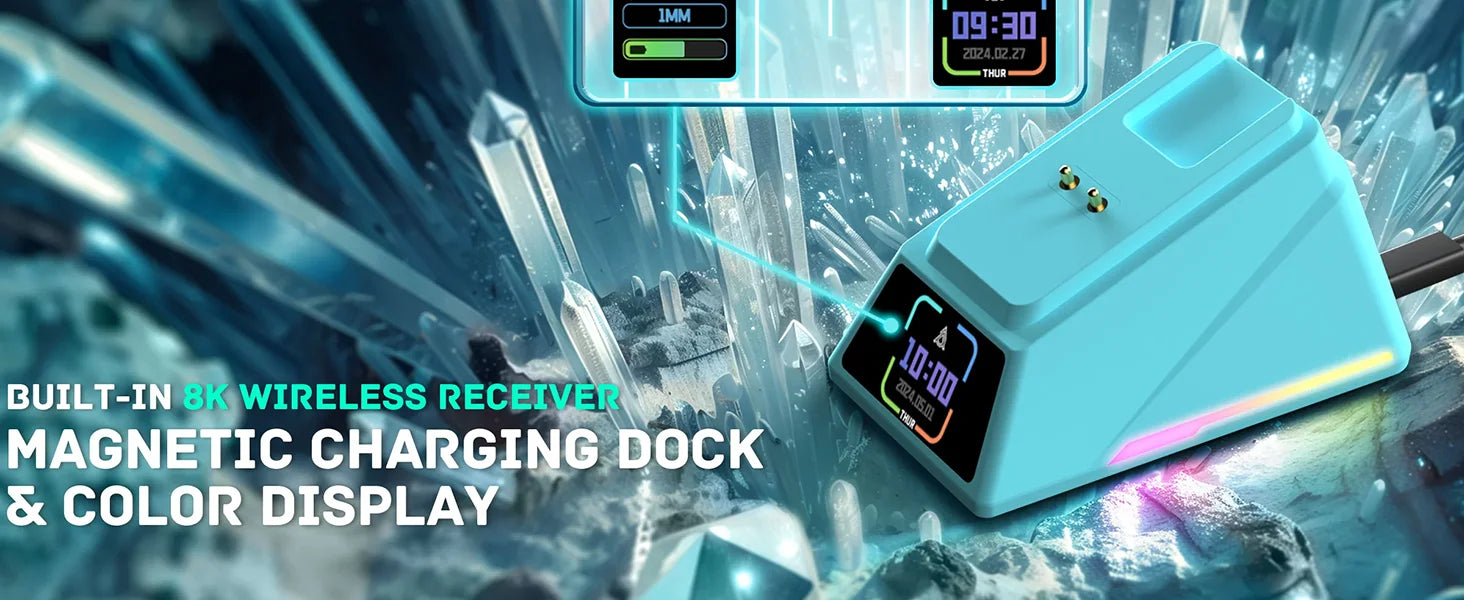 A.JAZZ AJ159APEX 8Khz Wireless Gaming Mouse Ultralight 56g with Magnetic Screen Charging Dock 42000DPI PAW3950 Sensor Tri Mode B