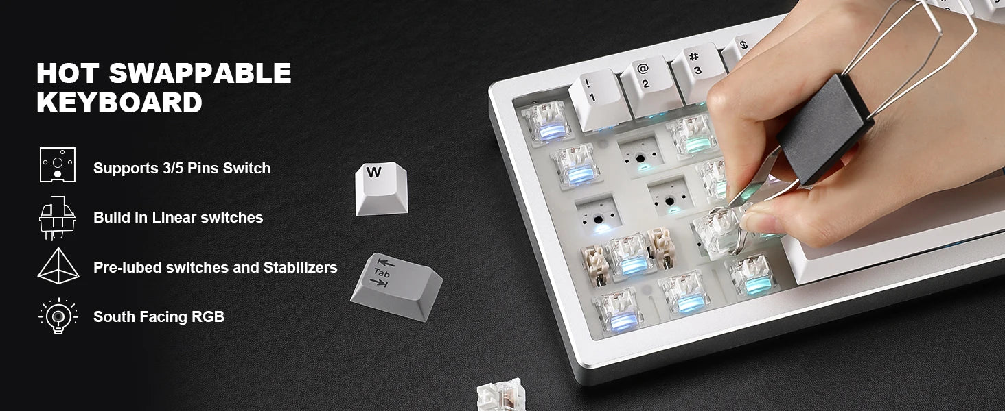 YUNZII AL68 Silver Wireless Custom Mechanical Keyboard, QMK/VIA Aluminum Keyboard, Hot Swap Gasket Gaming Keyboard with Knob