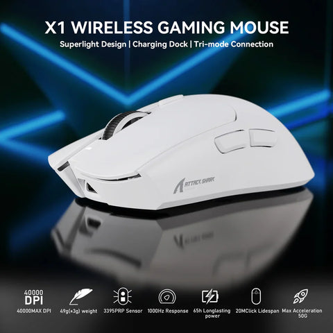 ATTACK SHARK X1 Tri-mode Gaming Mouse With Touchpad RGB Charging Dock PAW3395PRO BT/2.4G Wireless/Wired, 6 Adjustable DPI up to