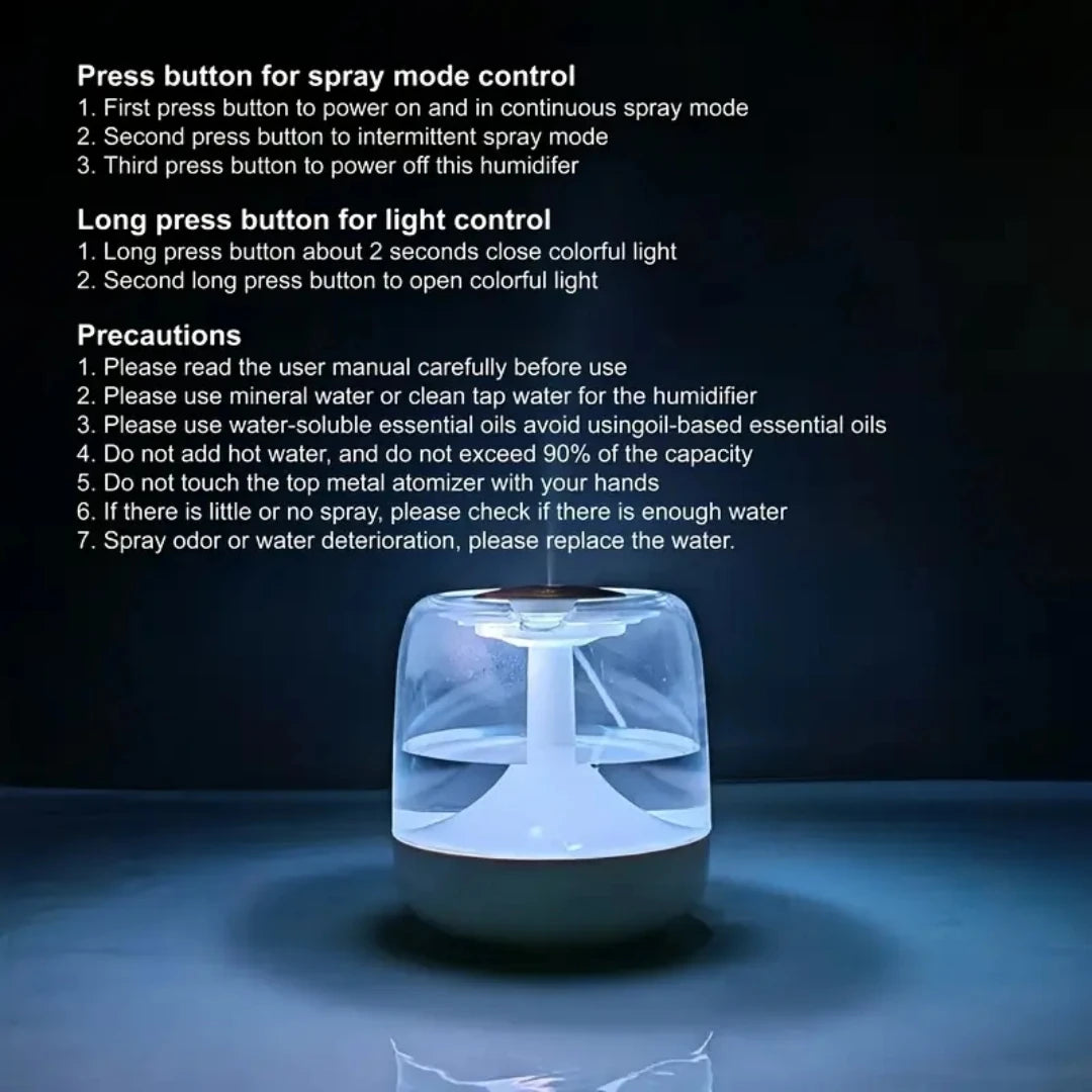 Ultrasonic Cool Mist Humidifier 21.98oz, USB Powered, Essential Oil Compatible, 7 Color Night Light, 2 Spray Modes, ABS Material