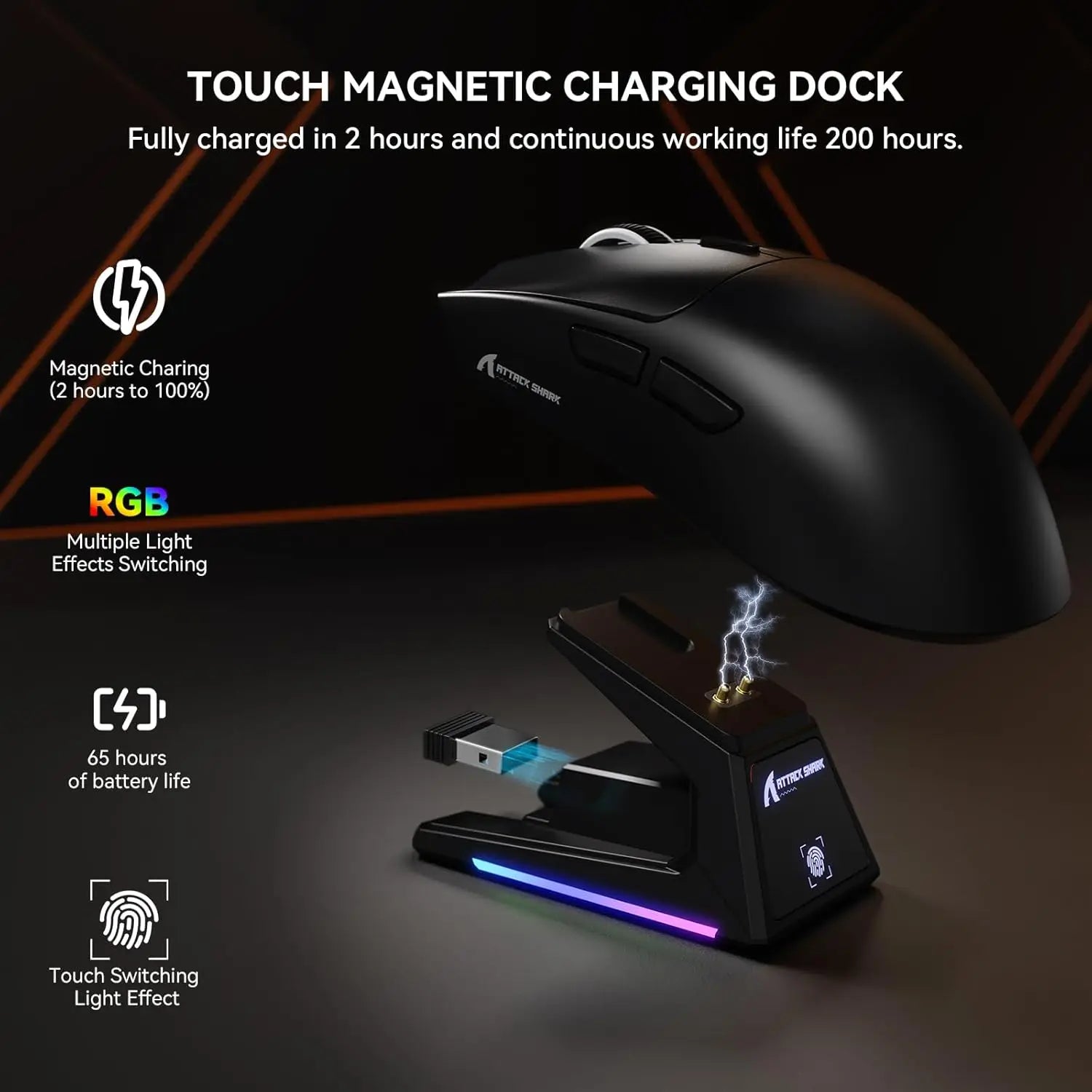MAMBASNAKE x ATTACK SHARK X1 Wireless Gaming Mouse with RGB Charging Dock, PAW3395 PRO Sensor Up to 40K DPI