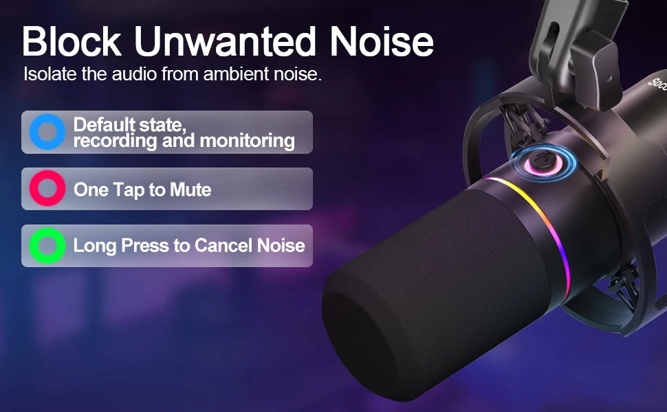 XLR/USB Dynamic Microphone Kit, PC Microphone for Streaming, Podcasting, Gaming, RGB, Mute and Noise Cancelling Function, Volume